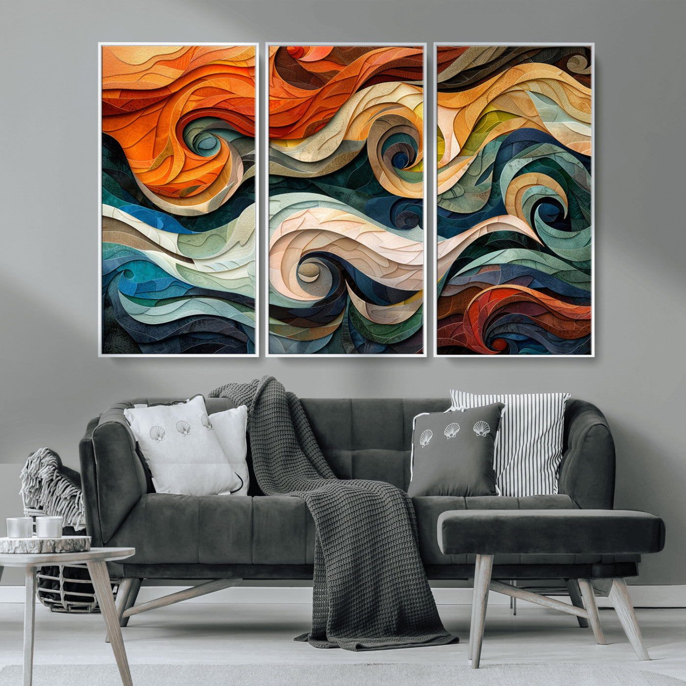 MGV-FC-48X32-3P - Abstract Wave Wall Art | Ready to Hang Framed Canvas Print | Vibrant Home Decor for Modern Spaces