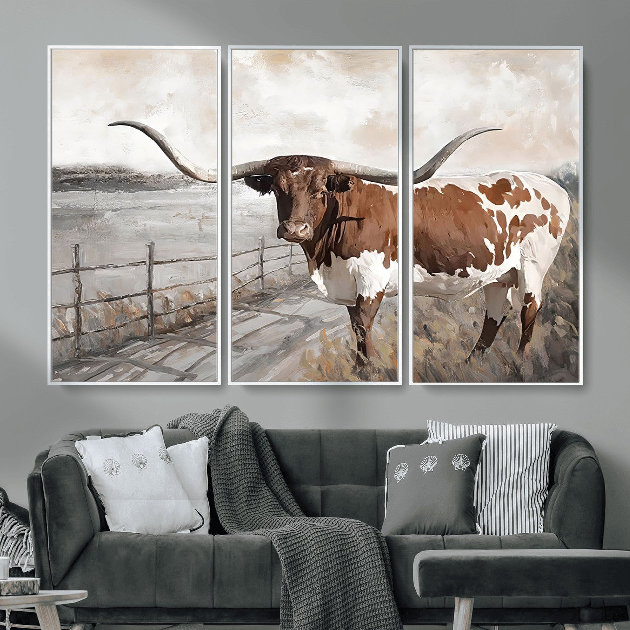 57340-MGV-CV-36X24 - Vintage Texas Cow Wall Art Canvas Print, Rustic Longhorn Wall Art | Canvas Print for Farmhouse Decor