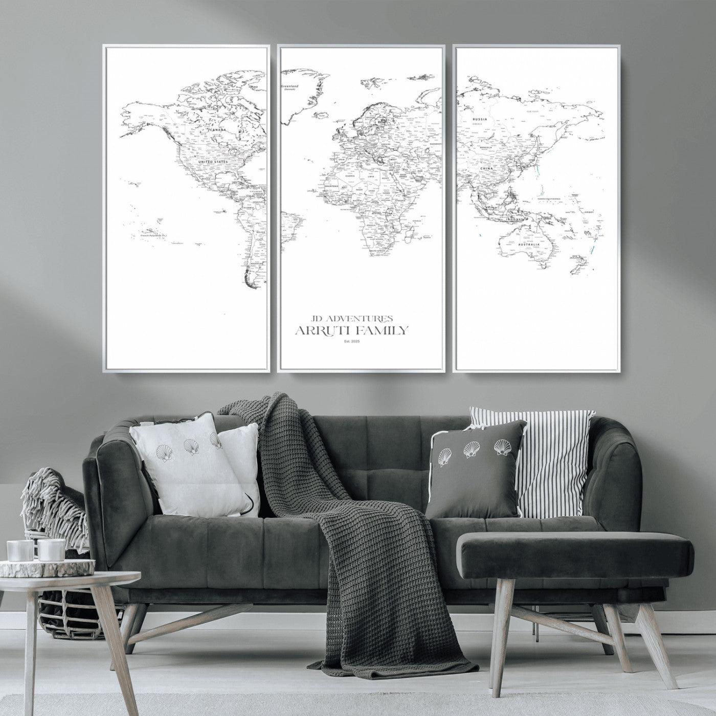 MGV-FC-48X32-3P - Custom World Map Wall Art – Personalized Framed Canvas Print with Push Pins for Travel Tracking,