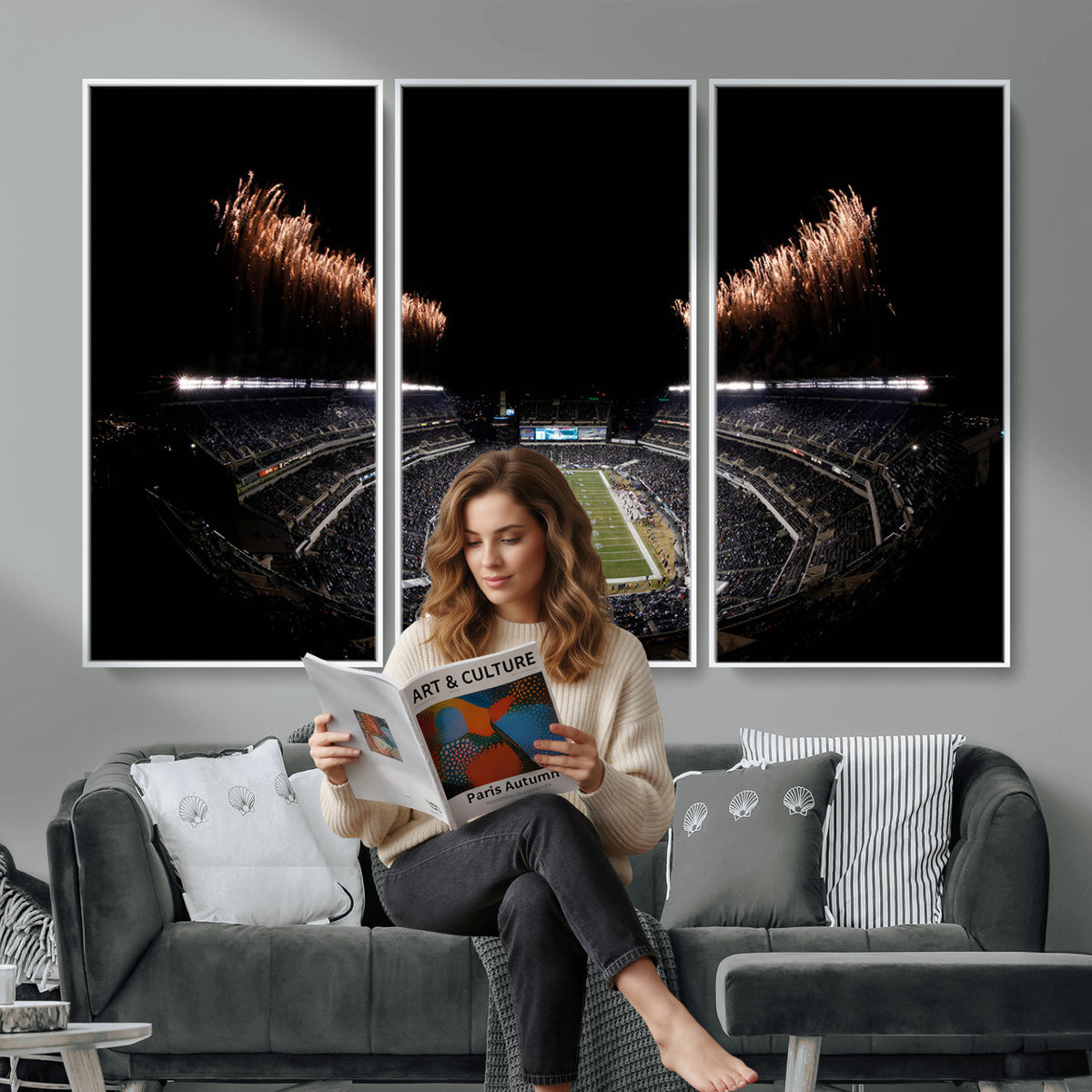 89680-MGV-CV-36X24 - Eagles Field Stadium Wall Art, Philadelphia Eagles Football, Framed and Ready to Hang