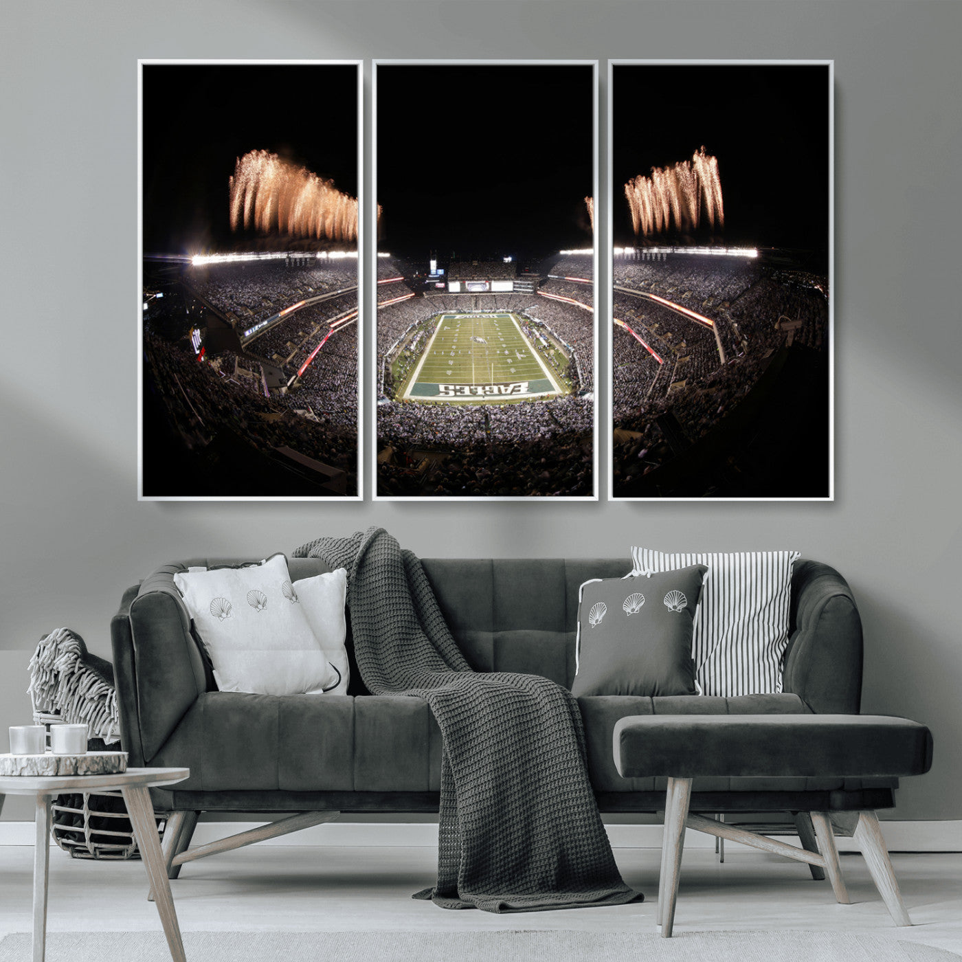 48893-MGV-CV-36X24-Eagles Field Stadium Wall Art - Lincoln Financial Field Fireworks Game Triple Canvas Wall Art -