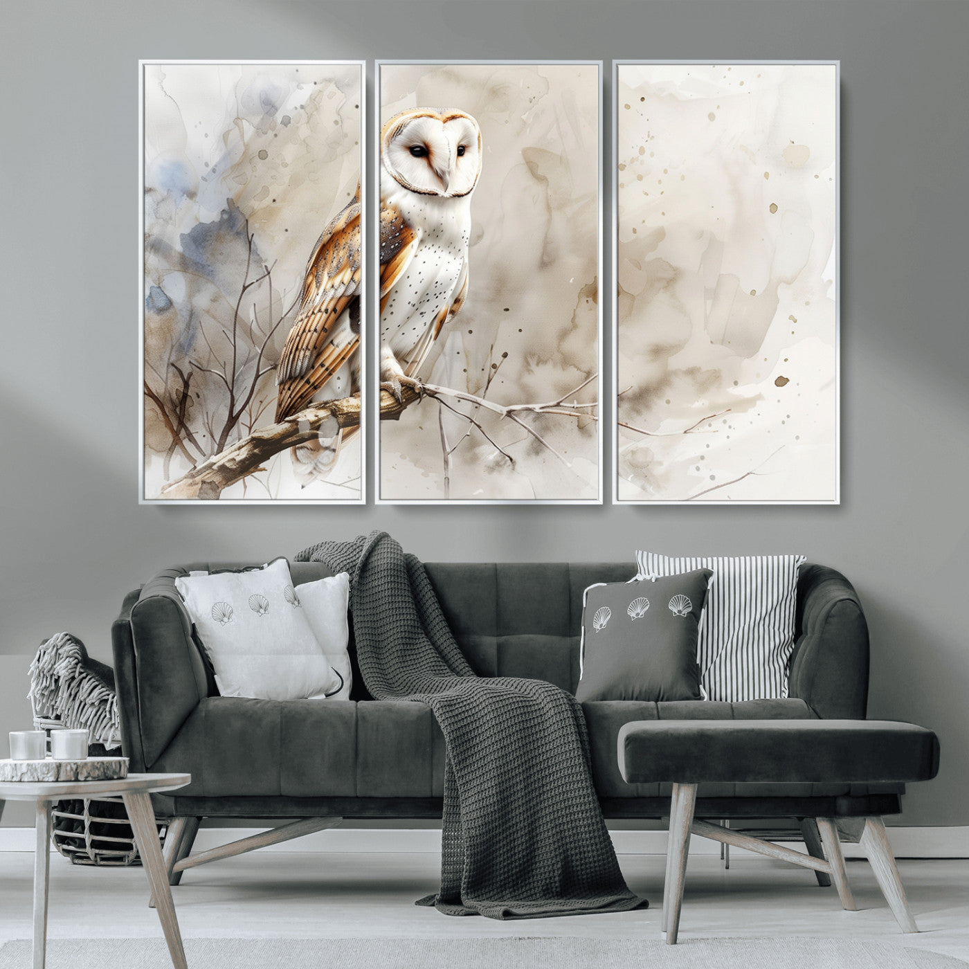 MGV-FC-48X32-3P - Barn Owl Wall Art | Watercolor Canvas Print | Perfect for Farmhouse Wall Decor | Ready to Hang
