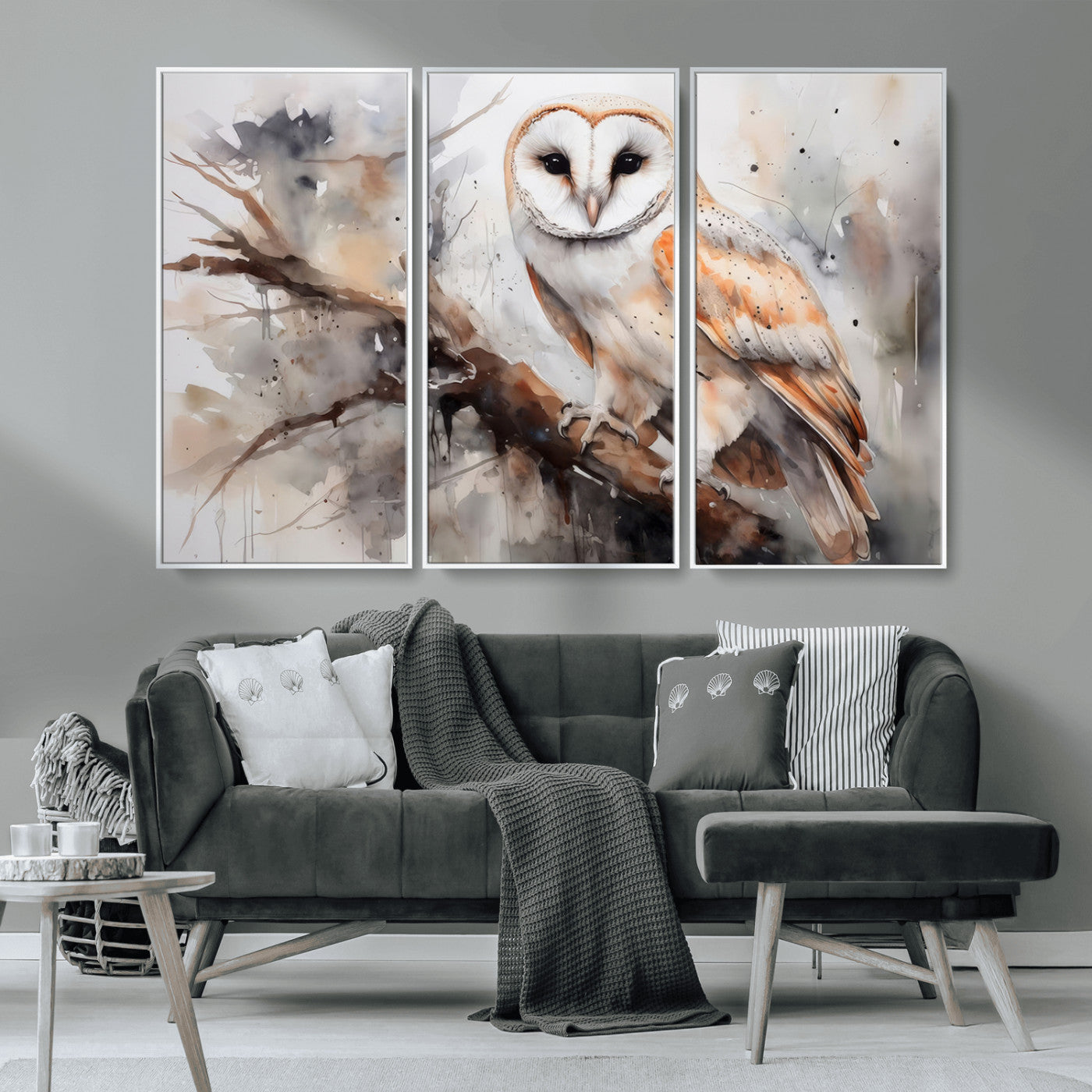 MGV-FC-48X32-3P - Barn Owl Wall Art | Watercolor Barn Owl Canvas Print | Perfect for Farmhouse Wall Decor | Ready to