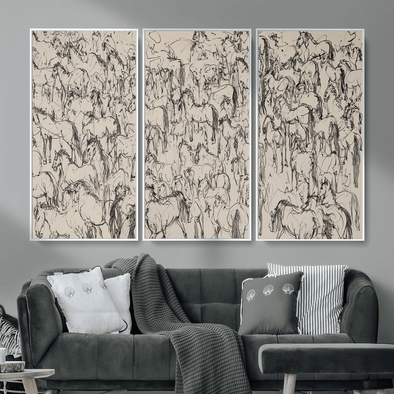 25718-MGV-CV-36X24 - Abstract Horse Sketch Wall Art | Ready to Hang and Framed | Farmhouse Wall Decor for Barn Wall