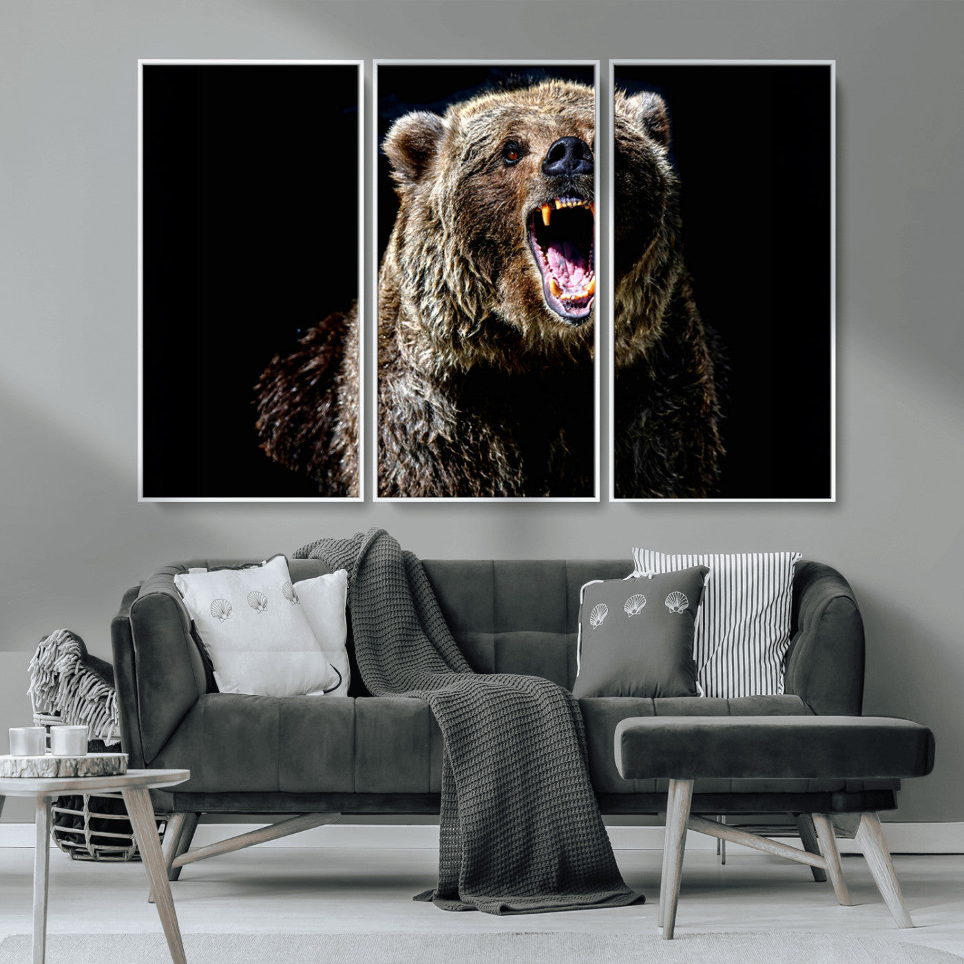 MGV-FC-48X32-3P - Grizzly Bear Canvas Print | Wildlife Wall Art for Cabin Decor | Ready to Hang Framed