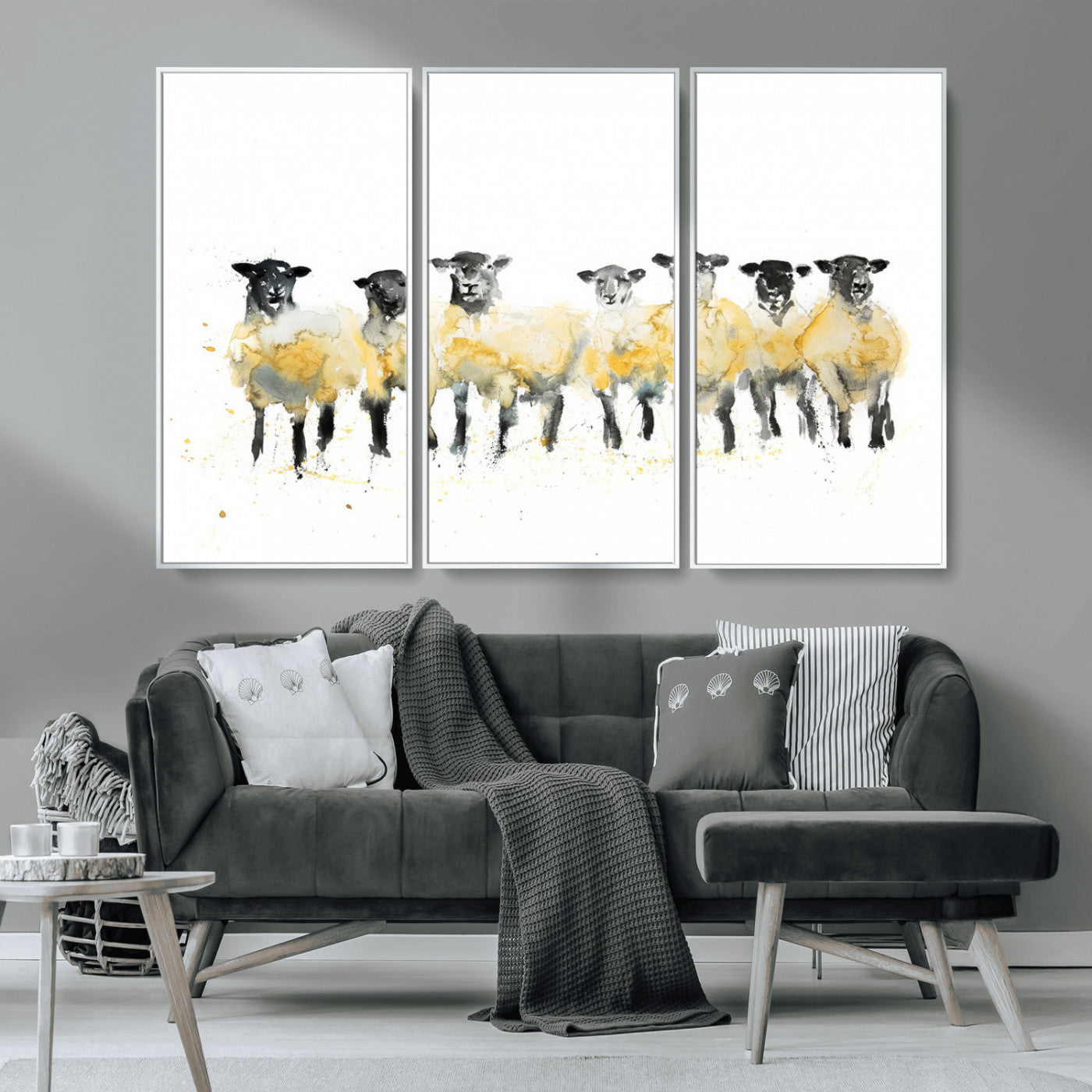MGV-FC-48X32-3P - Farmhouse Wall Art Sheep Print | Ready to Hang Framed Canvas | Rustic Barn Decor