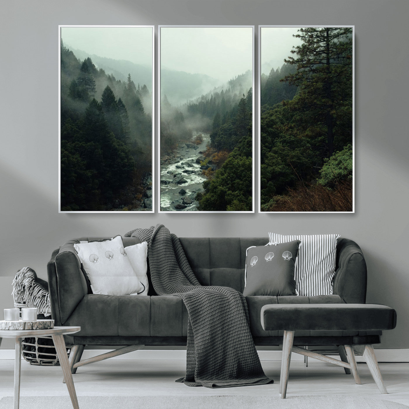 MGV-FC-48X32-3P - Misty Forest Wall Art | Ready to Hang and Framed | Tranquil Nature Landscape for Living Room or