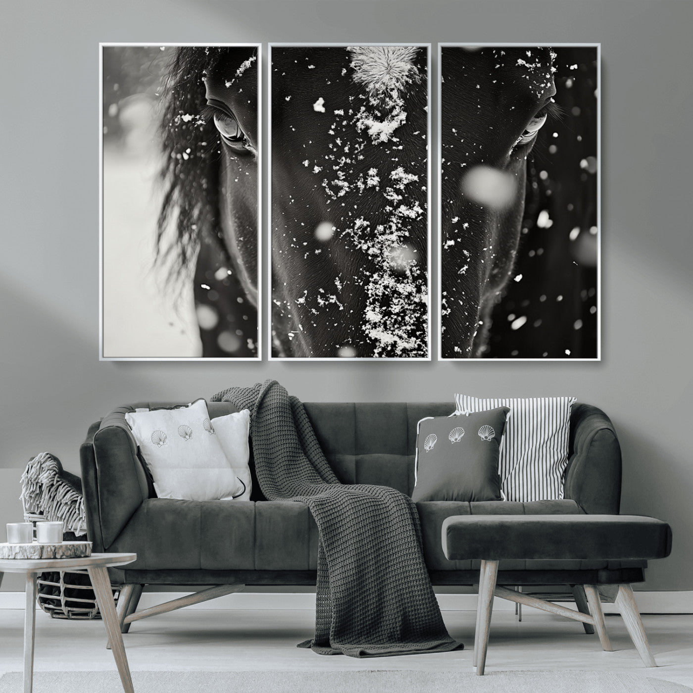 MGV-FC-48X32-3P - Winter Horse Snow Wall Art Canvas Print