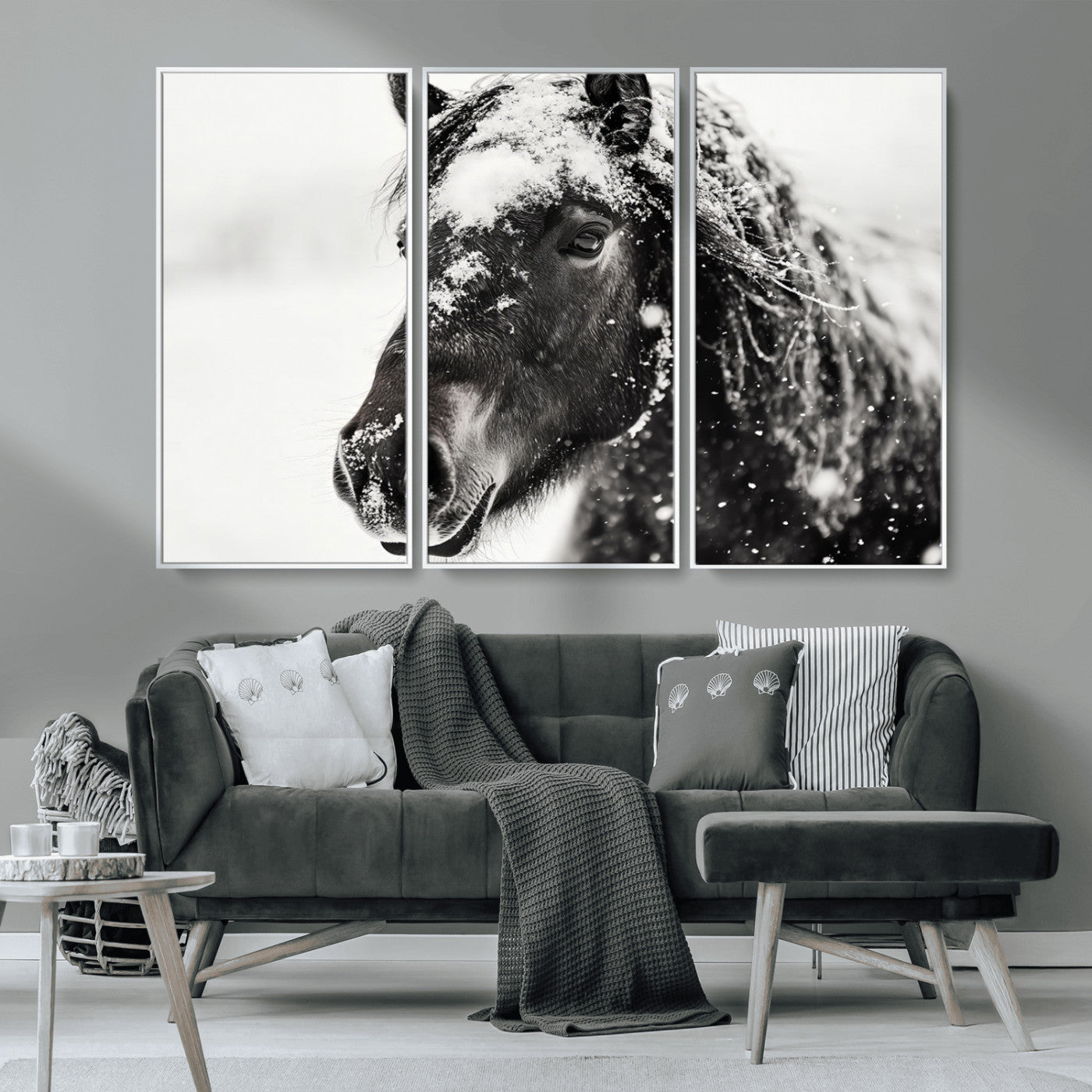 MGV-FC-48X32-3P - Framed Black and White Horse Wall Art | Ready to Hang and Framed | Farmhouse and Western Wall Decor