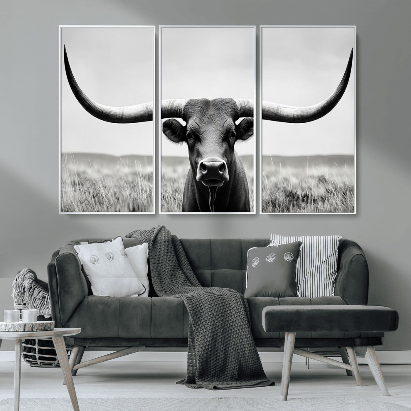 -Longhorn Bull Canvas Print | Rustic Farmhouse Wall Art | Western Decor | Ready to Hang and Framed
