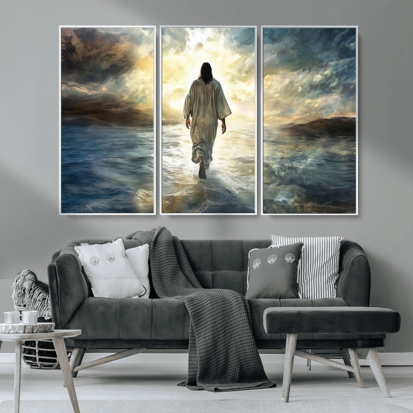 MGV-FC-48X32-3P - Jesus Walking on Water Wall Art | Canvas Print | Ready to Hang | Christian Home Decor | Spiritual