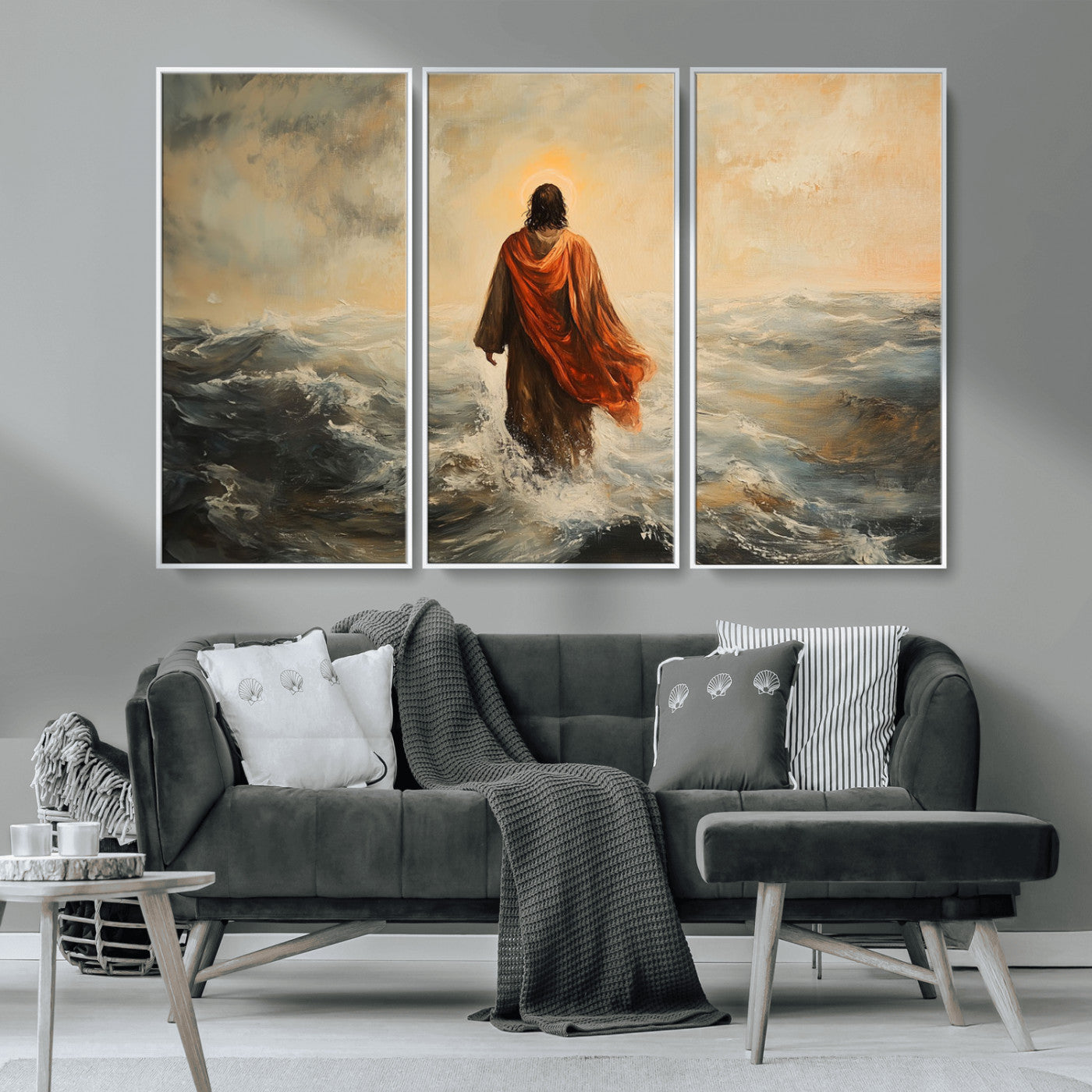MGV-FC-48X32-3P - Jesus Walking on Water, Christian Wall Art, Jesus Christ Walking on Oil Painting Style Print