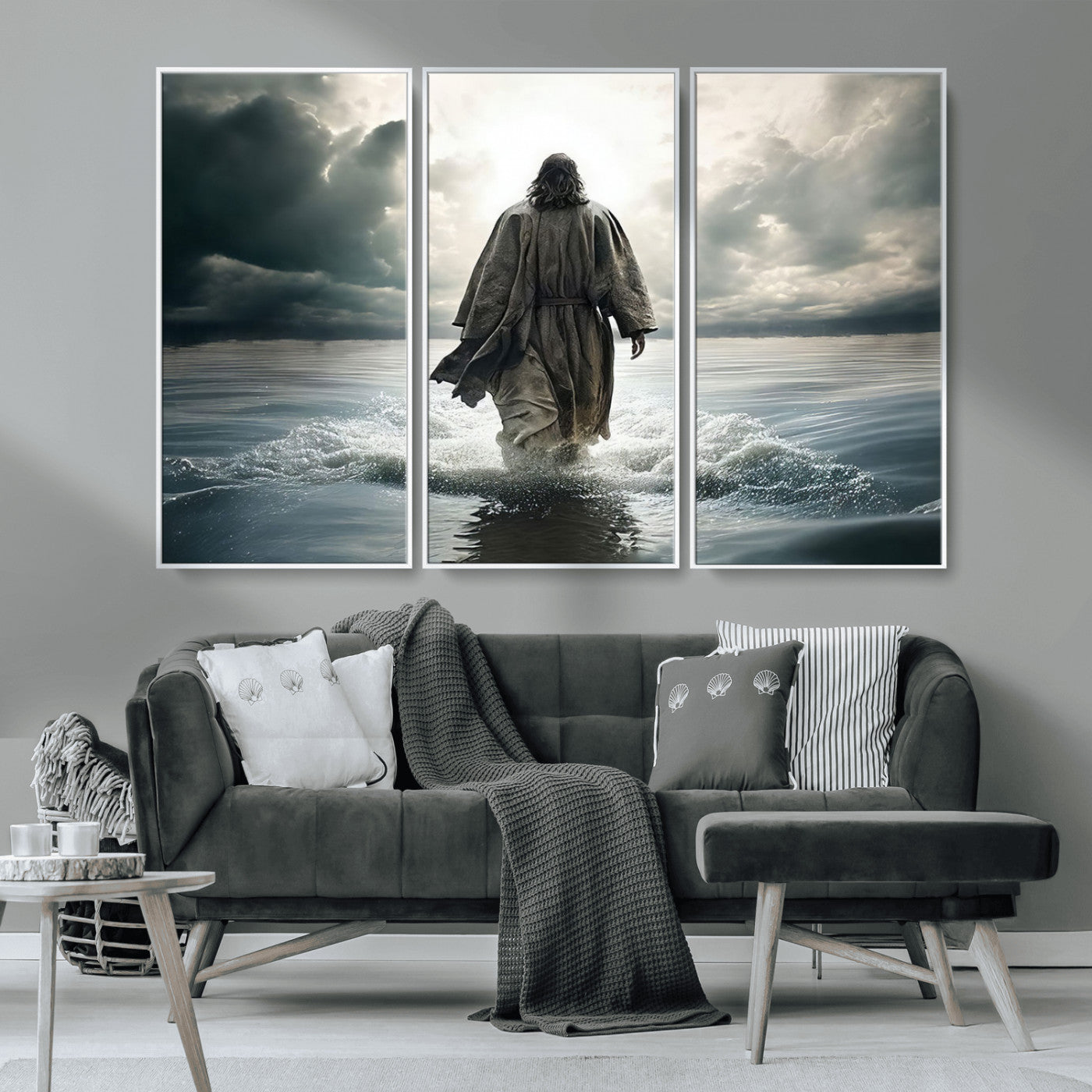 MGV-FC-48X32-3P - Jesus Walking on Water Wall Art | Canvas Print | Ready to Hang | Christian Home Decor | Spiritual