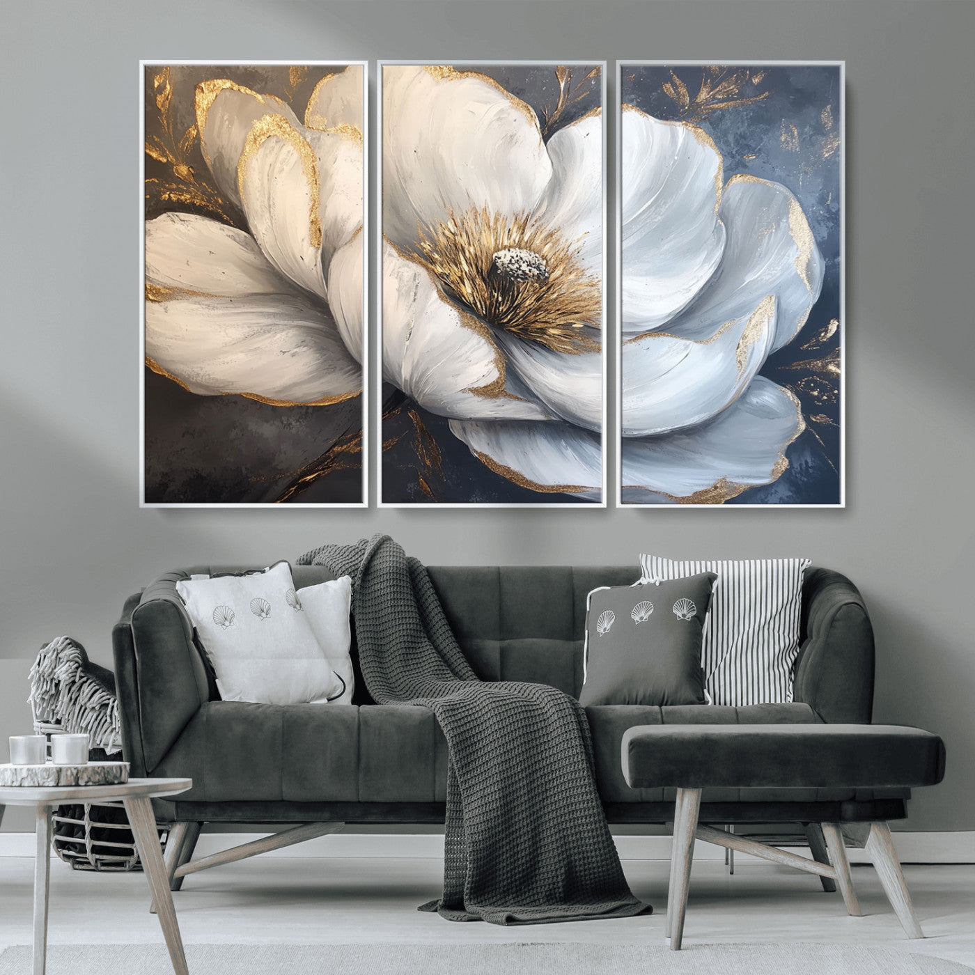 MGV-FC-48X32-3P - White Magnolia Flower Wall Art Canvas Print | Abstract Floral Wall Decor | Elegant Bloom Artwork |
