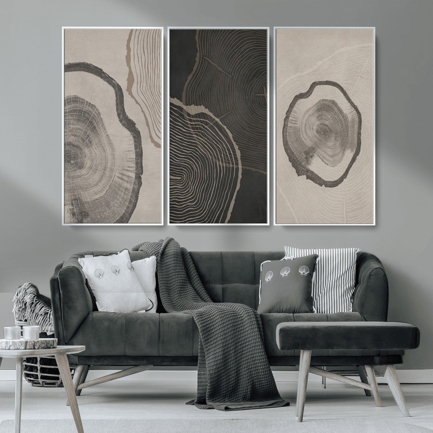 MGV-FC-48X32-3P - Minimalist Tree Rings Wall Art | Modern Abstract Canvas Print Set | Ready to Hang and Framed |