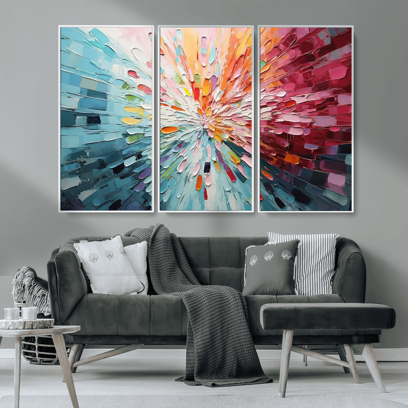 MGV-FC-48X32-3P - Radiant Bloom Abstract Floral Wall Art Canvas Print - Colorful Burst - Modern Living Room Decor -