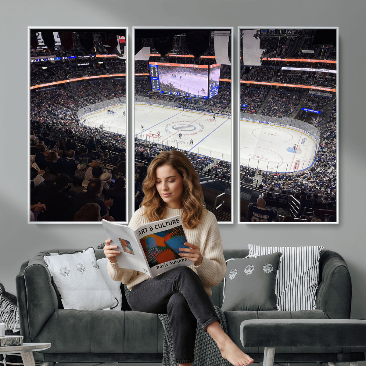 51641-MGV-CV-36X24 - Amalie Arena Florida Wall Art Canvas Print, NHL Hockey, Framed and Ready to Hang