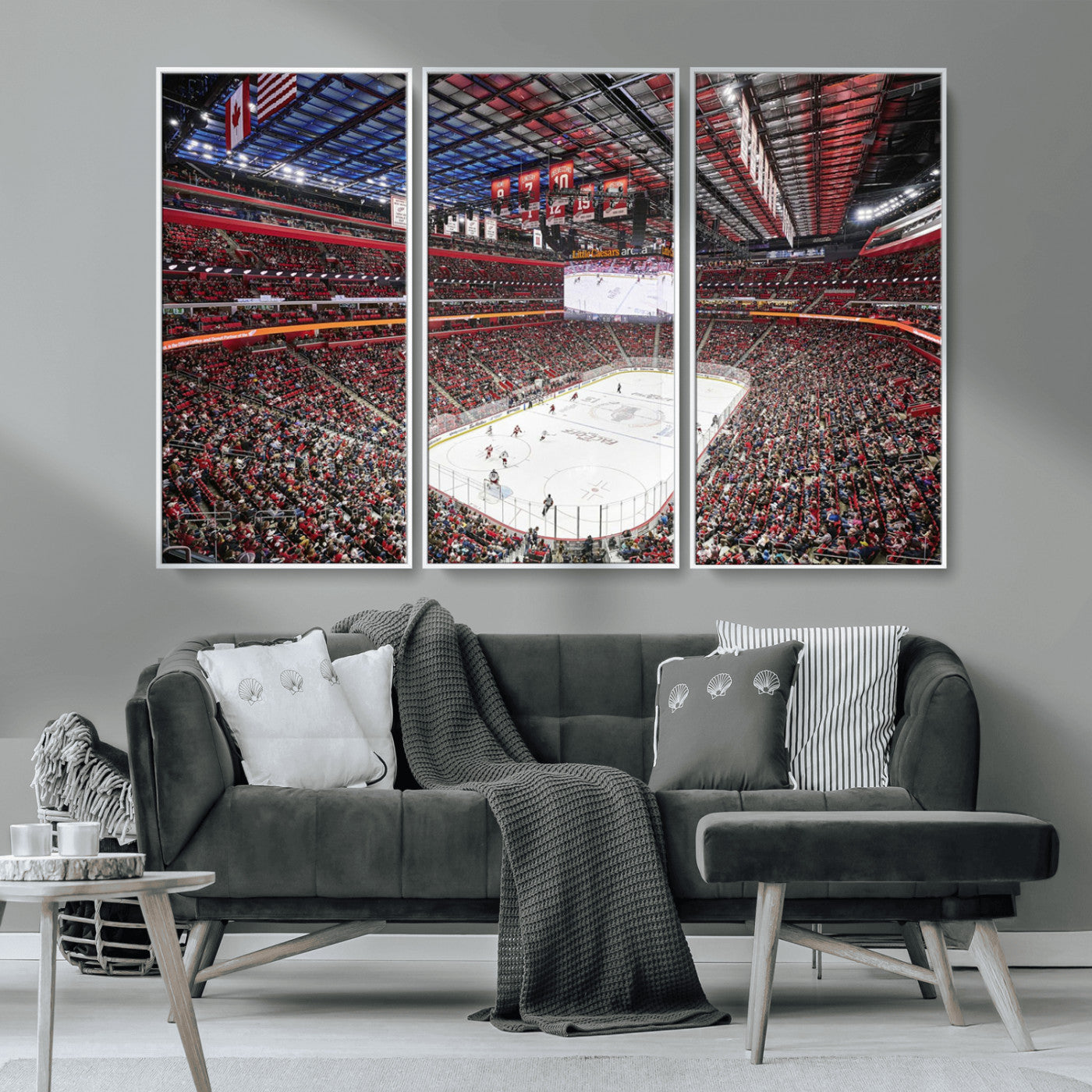MGV-FC-48X32-3P - Barton Malow Little Caesars Arena Detroit Wall Art Canvas Print - Detroit Hockey and Basketball