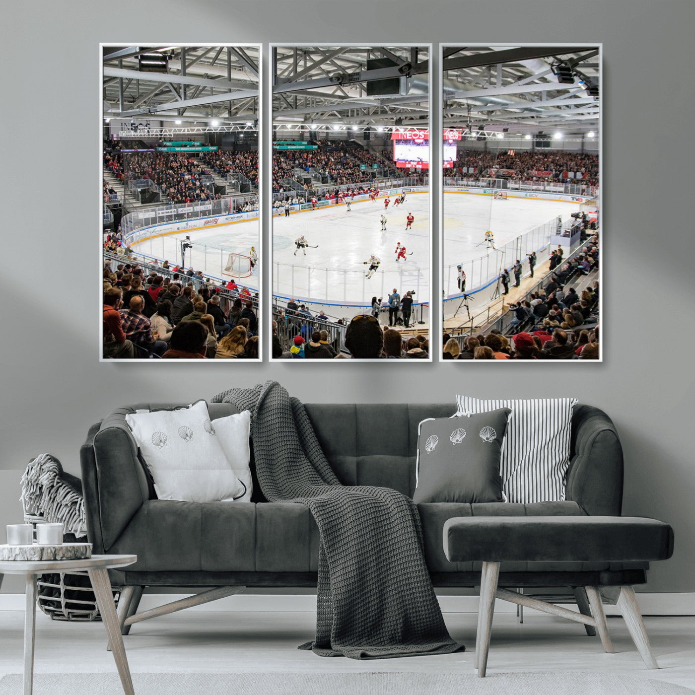 MGV-FC-48X32-3P - Lausanne Arena Ice Hockey Stadium Wall Art Canvas Print, Framed Lausanne Arena Ice Hockey Canvas