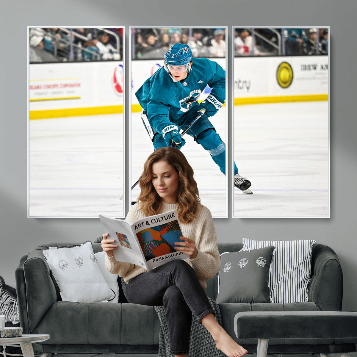 69179-MGV-CV-36X24 - San Jose Sharks Ice Hockey Player Wall Art Canvas Print