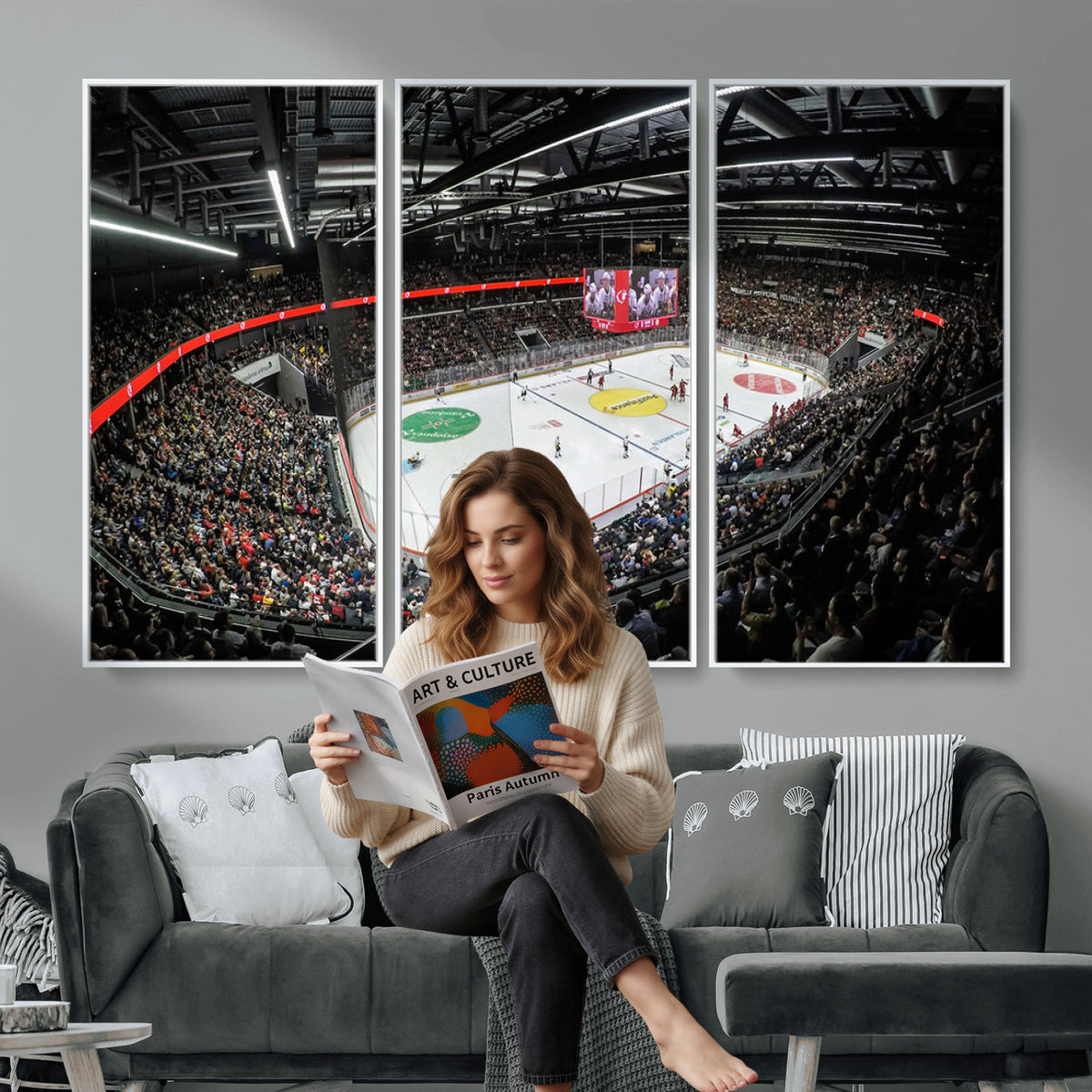 46282-MGV-CV-36X24 - Vaudoise Lausanne Ice Hockey Arena Stadium Wall Art Canvas