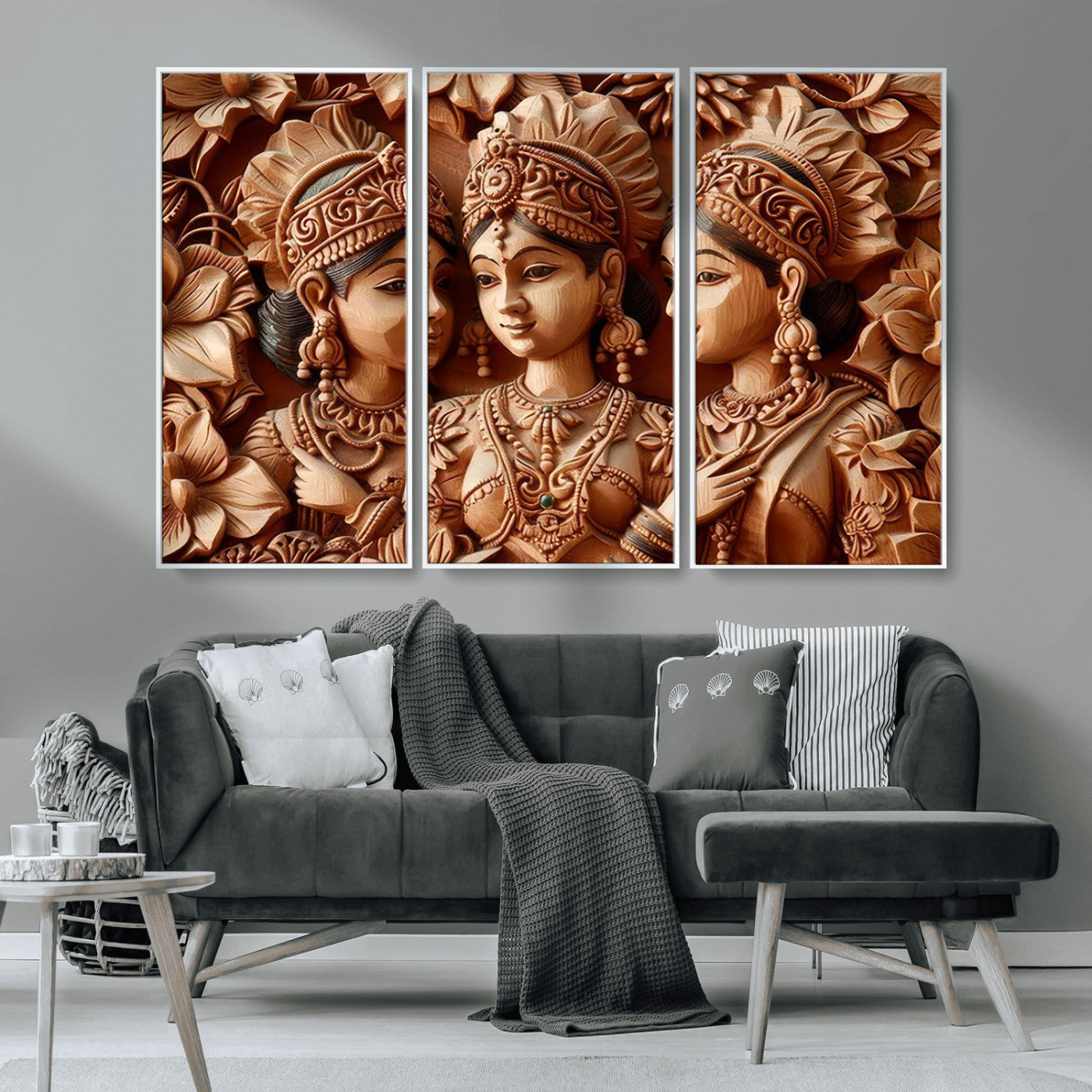 MGV-FC-48X32-3P - Indian Woman Statue Wall Art Canvas Print