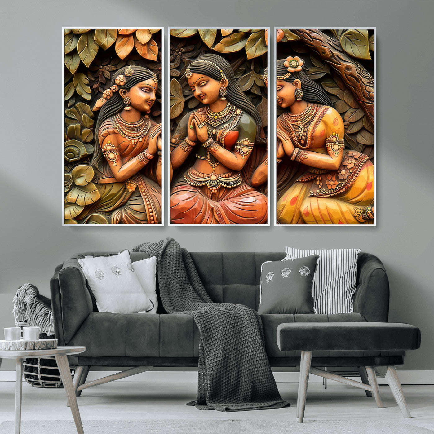 MGV-FC-48X32-3P - Indian Woman Statue Wall Art Canvas Print