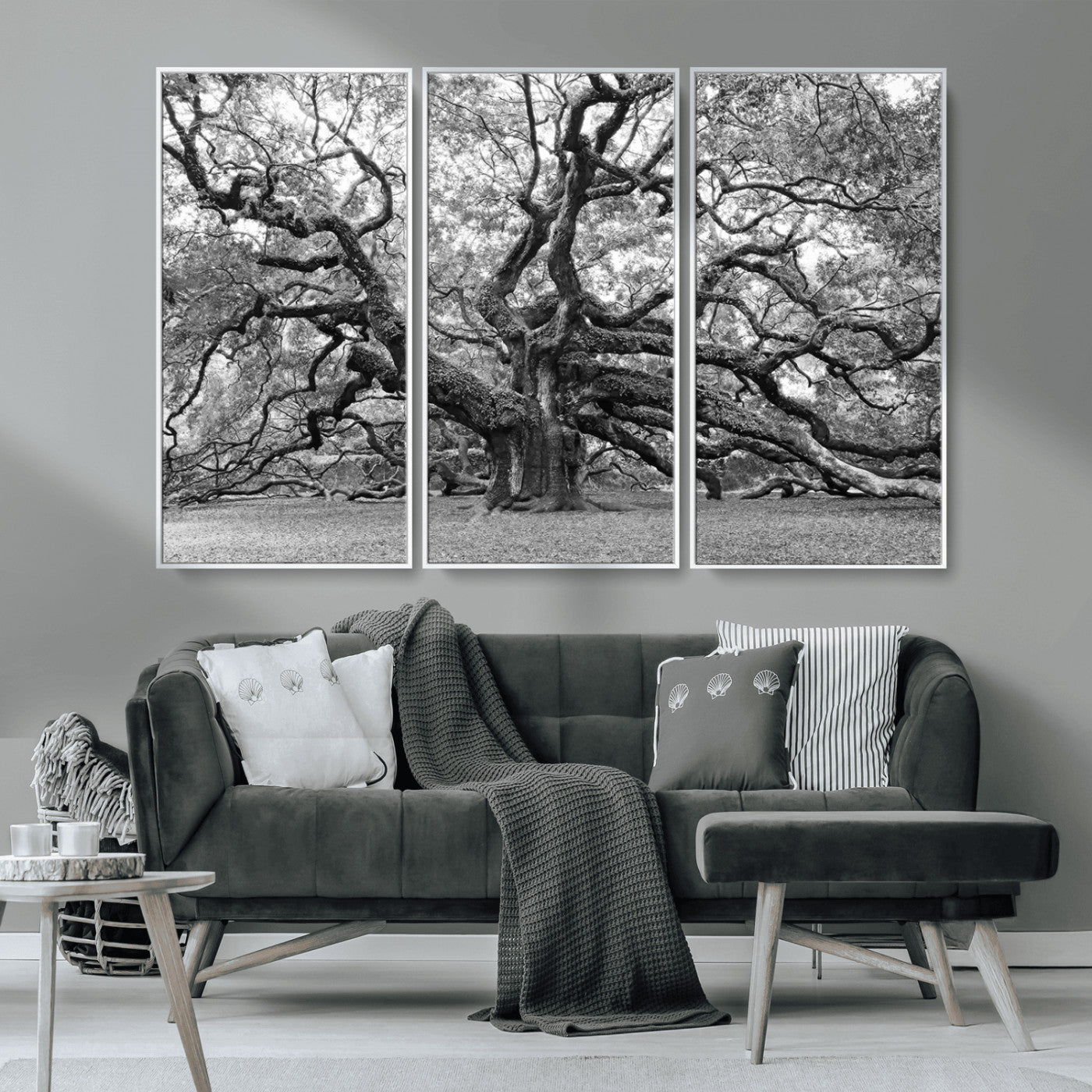 MGV-FC-48X32-3P - Black White Angel Oak Tree Wall Art - Timeless Nature-Inspired Canvas for Rustic, Modern, or