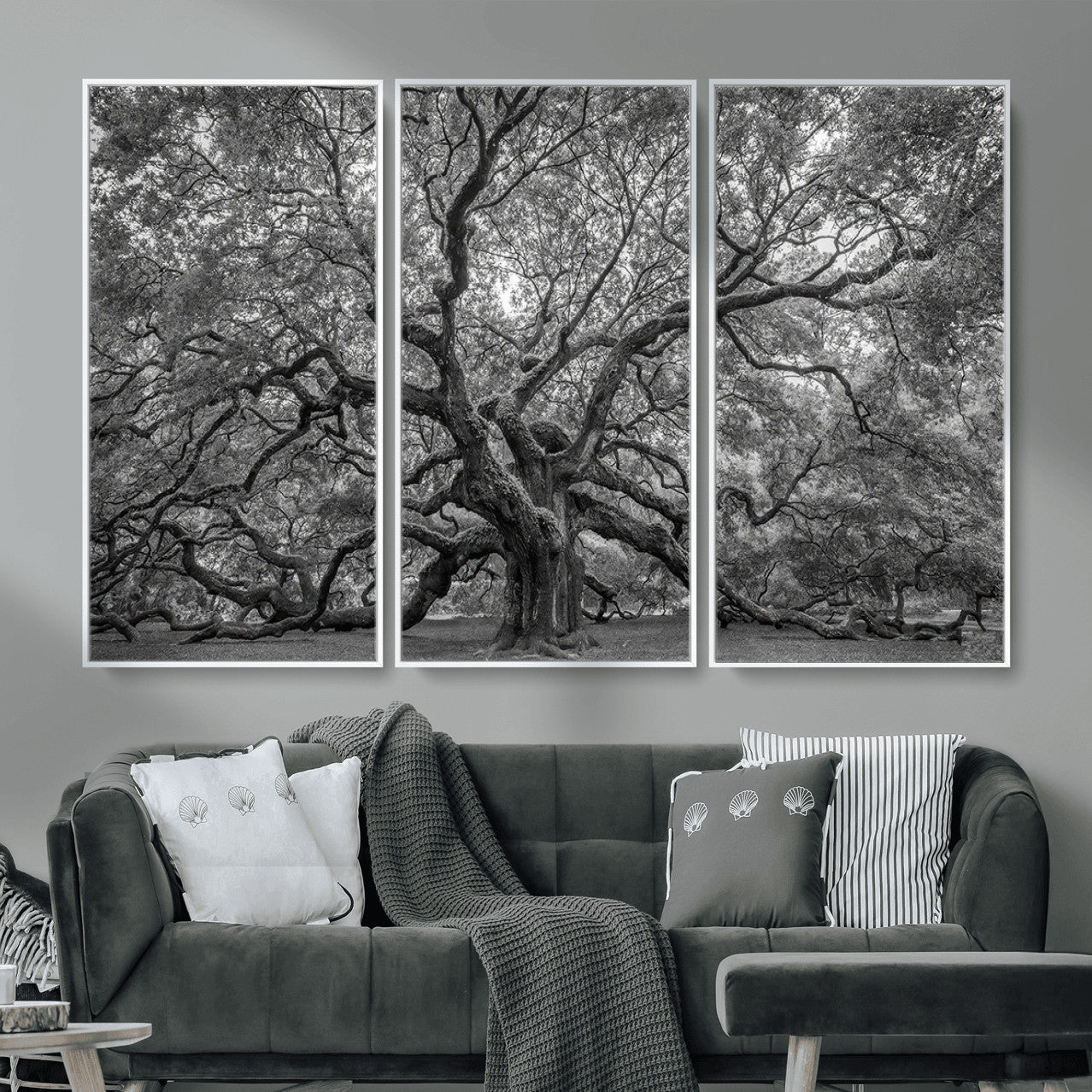97240-MGV-CV-36X24 - Large Angel Oak Tree Black and White Canvas Print
