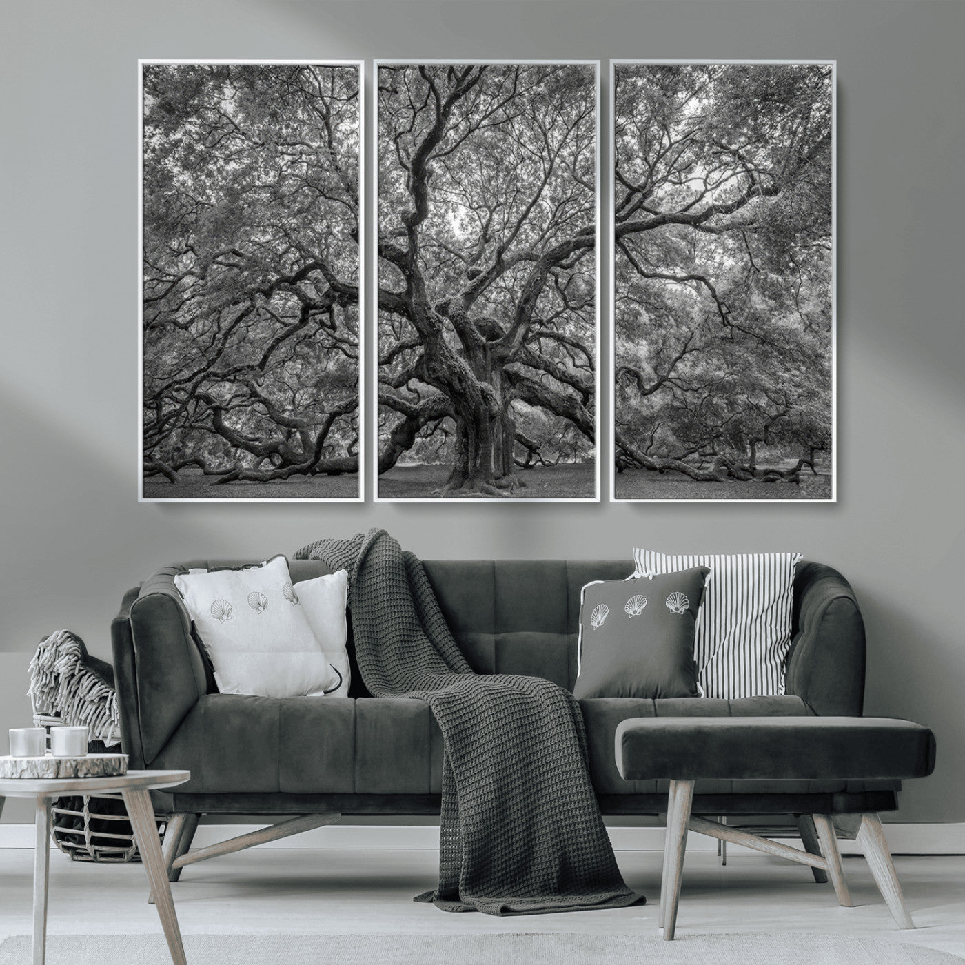 97240-MGV-CV-36X24-Majestic Angel Oak Tree Black and White Canvas Print – Multi Panel Wall Art, Giclée Print, Ready to