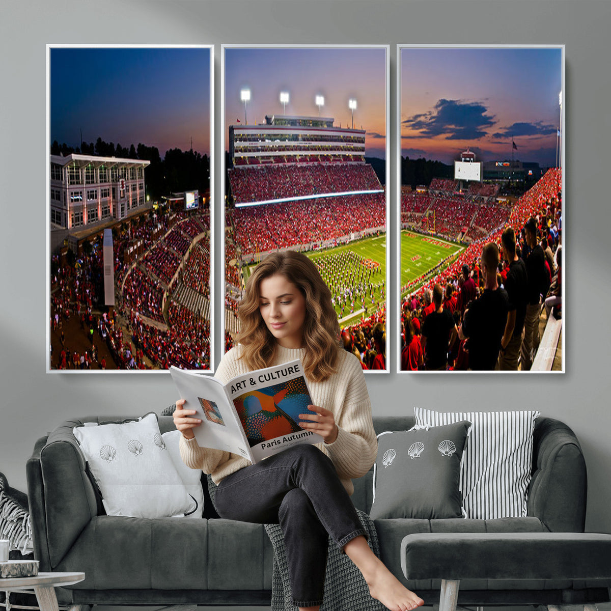 87655-MGV-CV-36X24 - NC State Wolfpack Football Team Print - Raleigh Carter-Finley Stadium Wall Art Canvas Print
