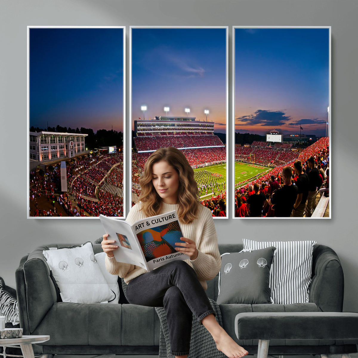33313-MGV-CV-36X24 - NC State Wolfpack Football Team Print - Raleigh Carter-Finley Stadium Wall Art Canvas Print