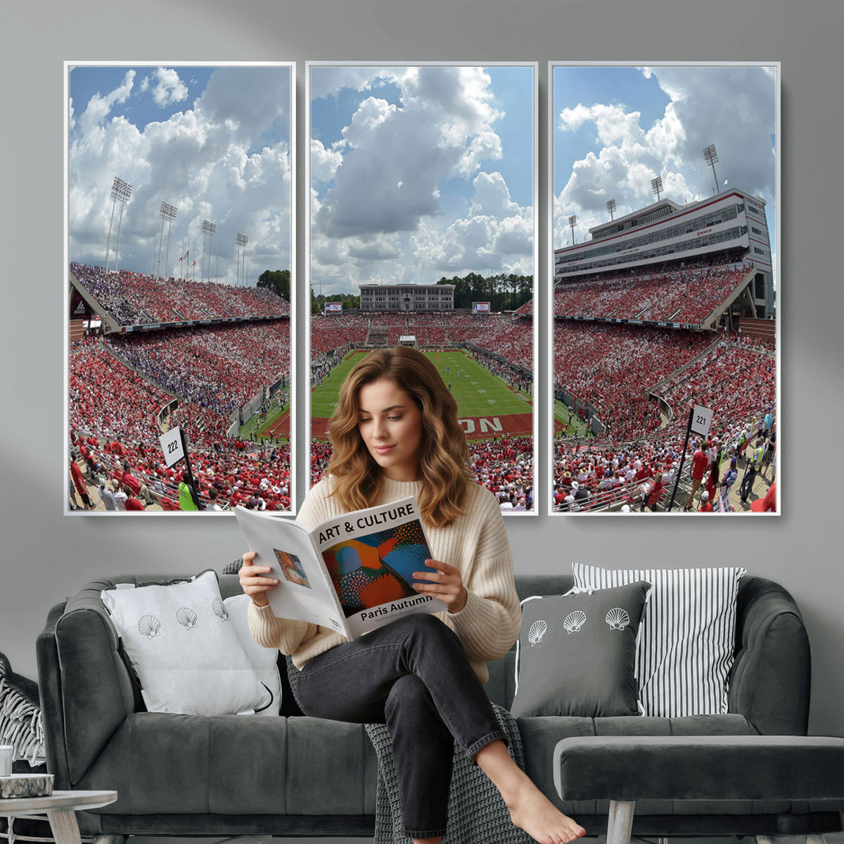 30640-MGV-CV-36X24 - NC State Wolfpack Football Team Print Canvas- Raleigh Carter-Finley Stadium Wall Art Canvas Print