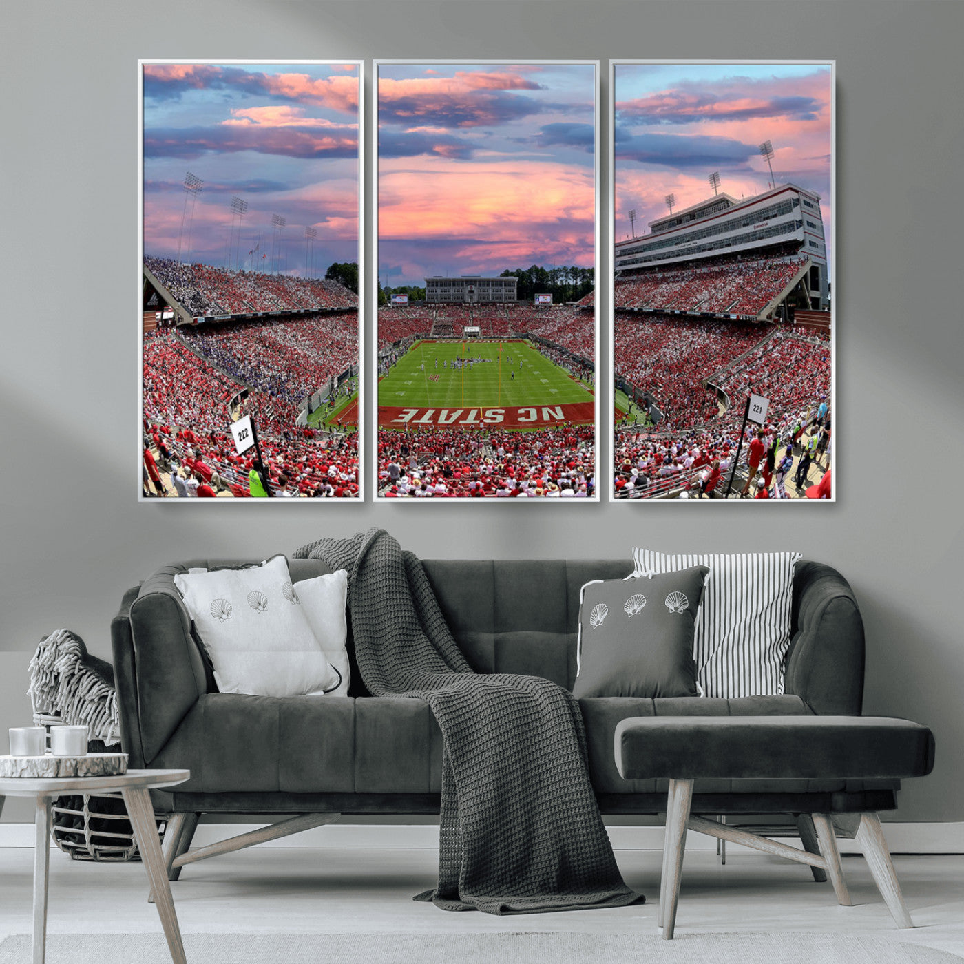 MGV-FC-48X32-3P - Carter-Finley Stadium Art Sunset Game Triple Canvas Wall Art - NC State Wolfpack Football Match