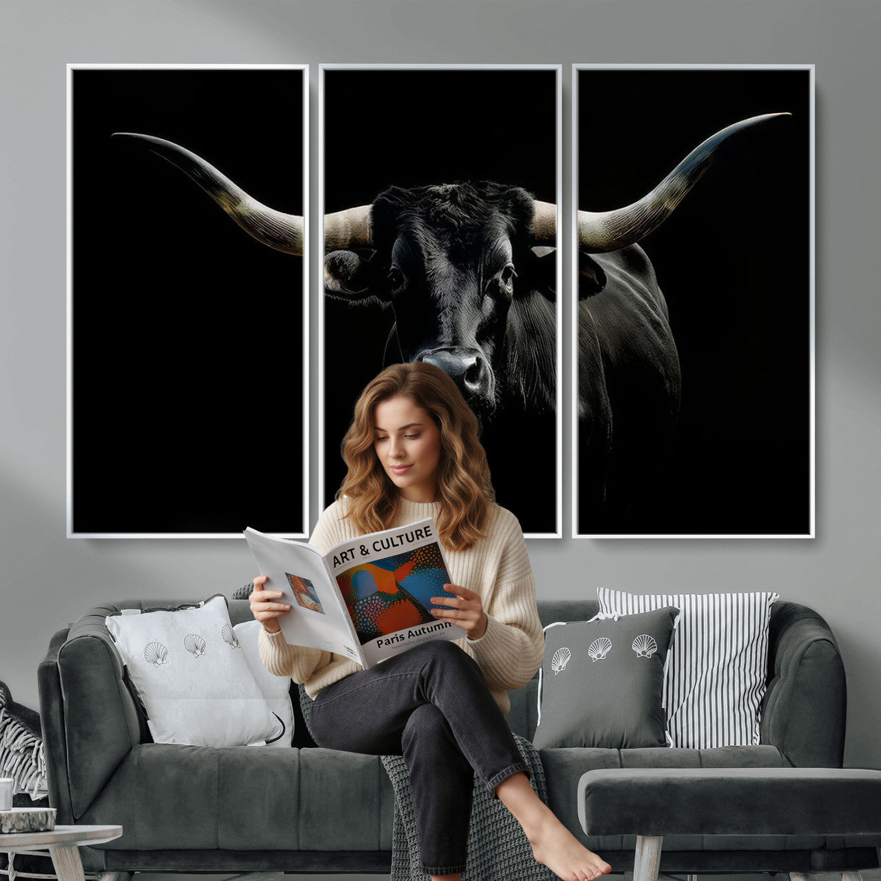 37889-MGV-CV-36X24 - Texas Longhorn Canvas Wall Art - Rustic Western Longhorn Bull Print in Brown & Black - Farmhouse Decor for Living Room, Office, or Ranch