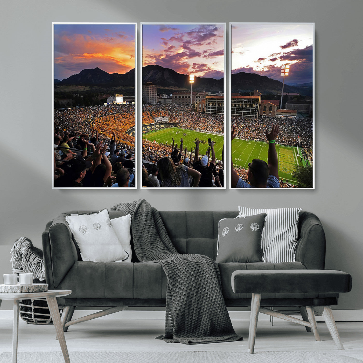 MGV-FC-48X32-3P - Framed Colorado Buffaloes Football Team Print - Boulder Folsom Field Stadium Wall Art Canvas Print