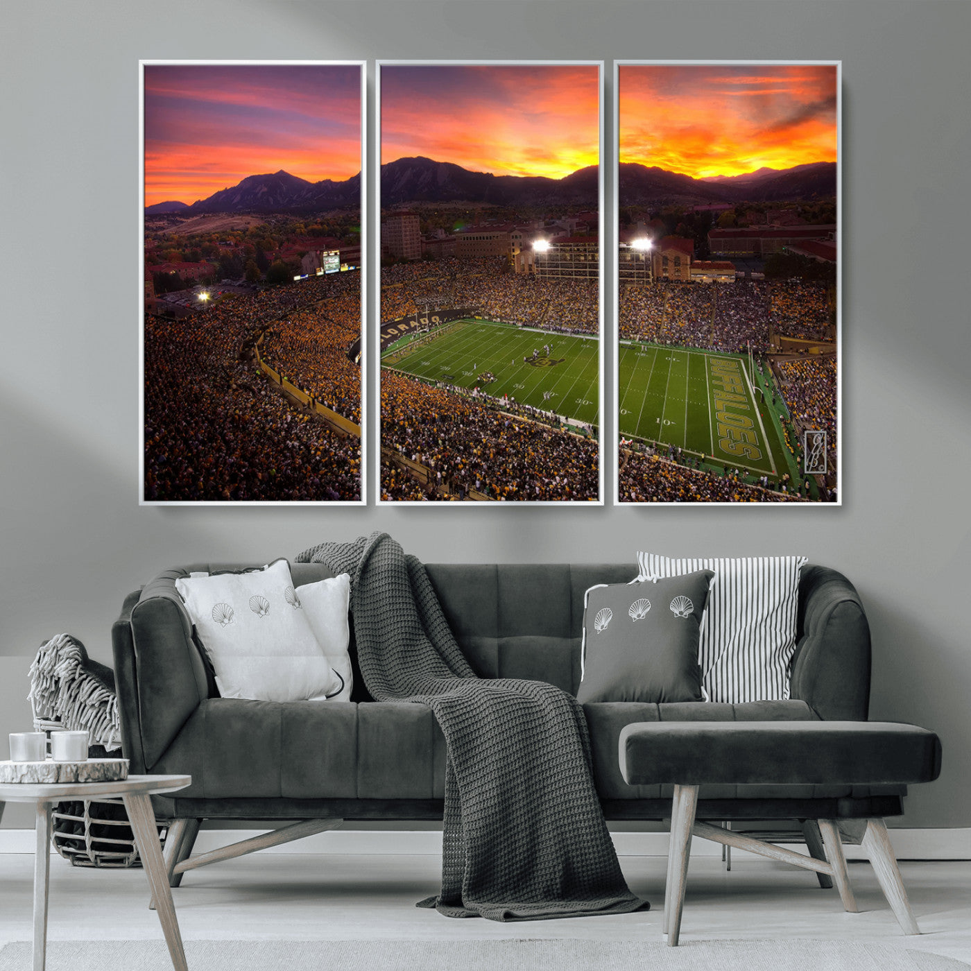 MGV-FC-48X32-3P - Colorado Buffaloes Football Team Print - Boulder Folsom Field Stadium Wall Art Canvas Print