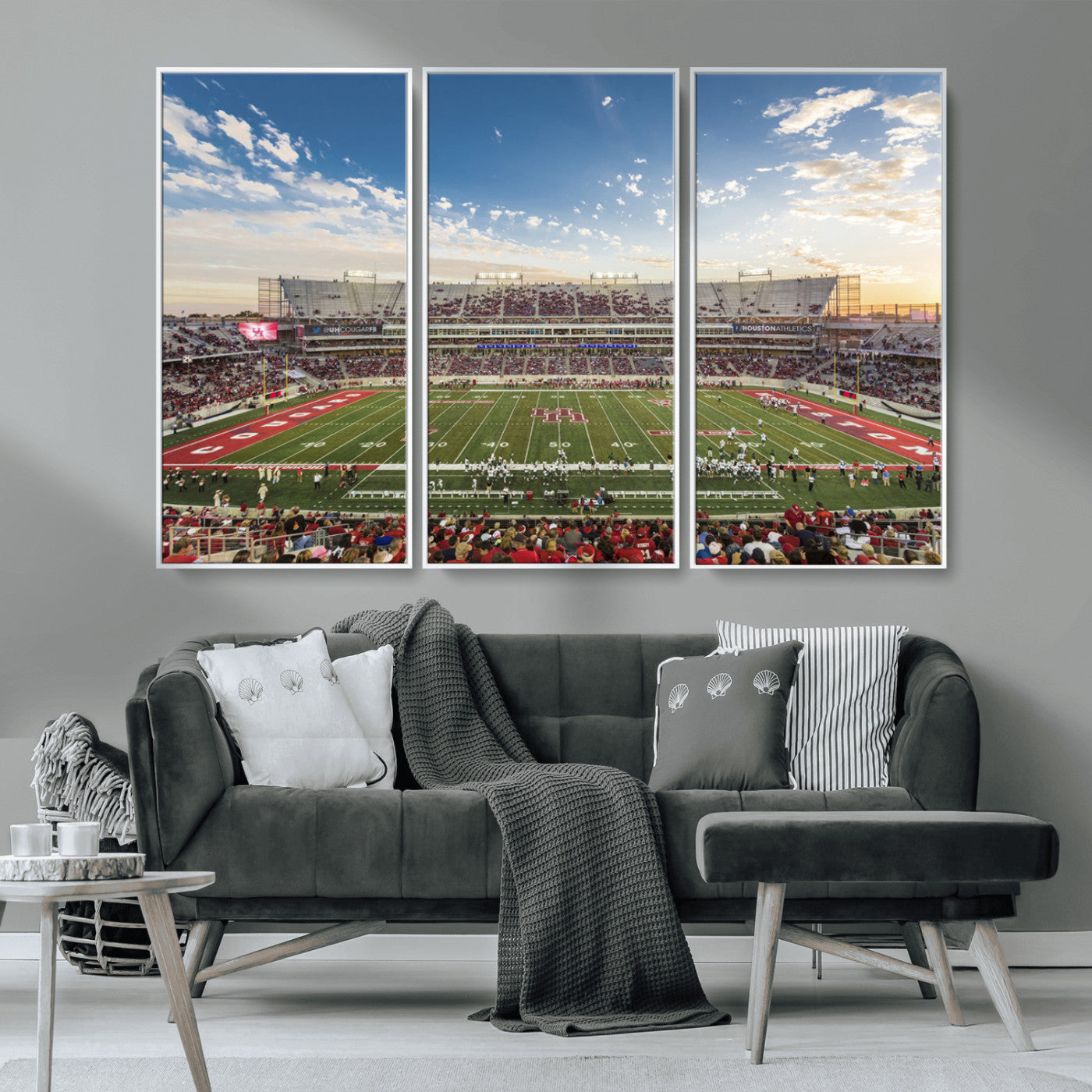 MGV-FC-48X32-3P - Framed Houston Cougars Football Team Print - Houston TDECU Stadium Wall Art Canvas Print