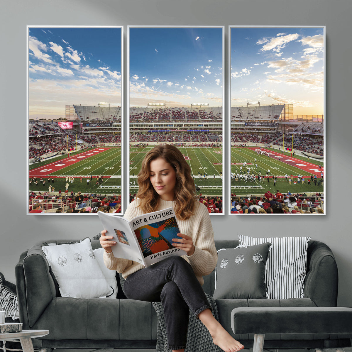 36612-MGV-CV-36X24 - Framed Houston Cougars Football Team Print - Houston TDECU Stadium Wall Art Canvas Print