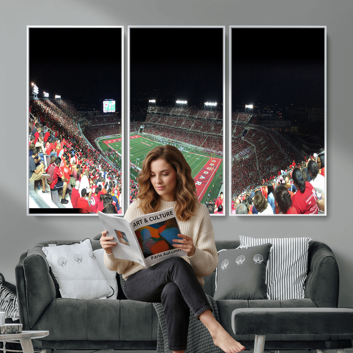 67036-MGV-CV-36X24 - Houston Cougars Football Team Print - Houston TDECU Stadium Wall Art Canvas Print