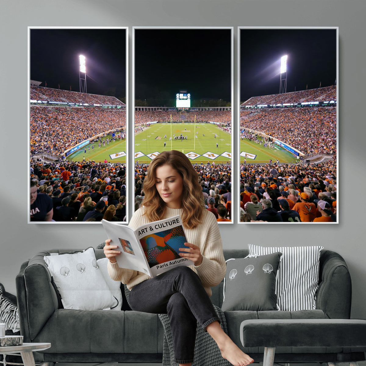 98441-MGV-CV-36X24 - Virginia Cavaliers Football Team Print - Charlottesville Scott Stadium Wall Art Canvas Print