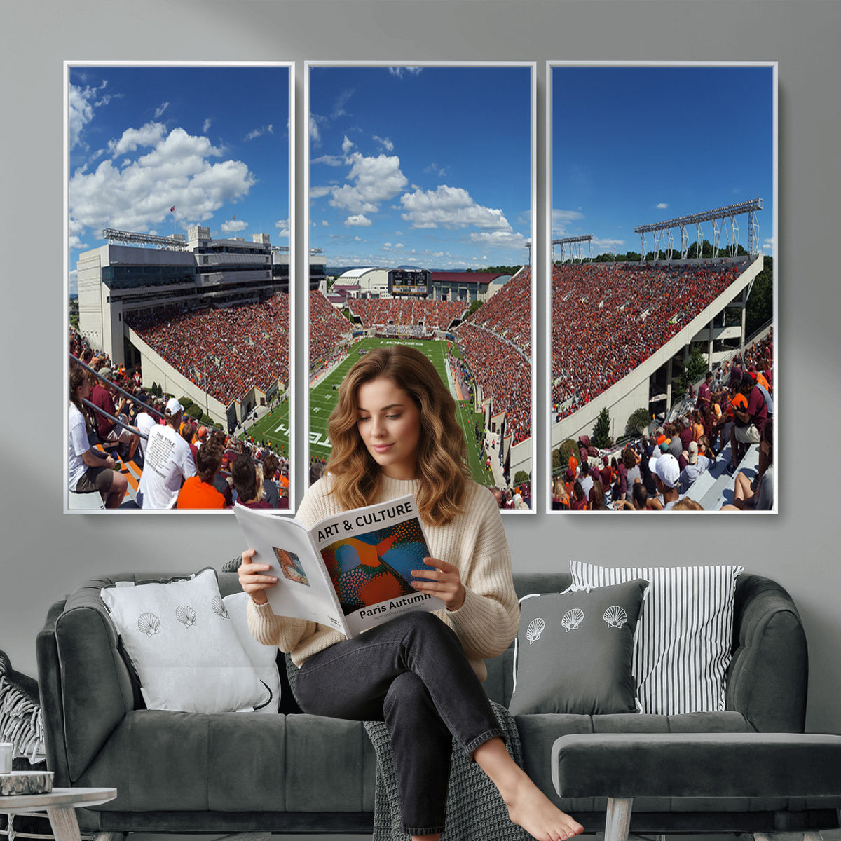 87769-MGV-CV-36X24 - Virginia Tech Hokies Football Team Print - Blacksburg Lane Stadium Wall Art Canvas Print