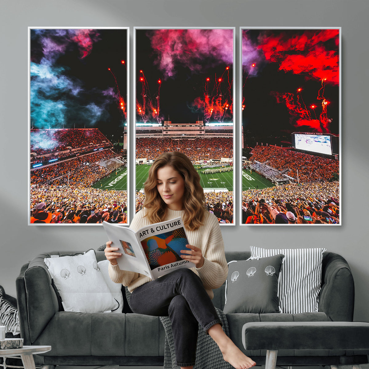 65761-MGV-CV-36X24 - Virginia Tech Hokies Football Team Print - Blacksburg Lane Stadium Wall Art Canvas Print