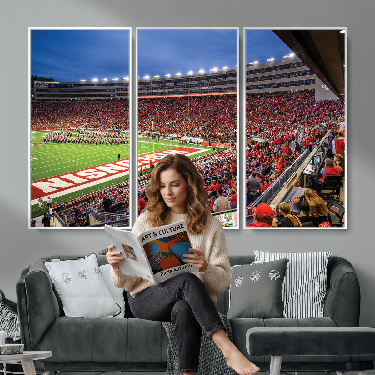57601-MGV-CV-36X24 - Wisconsin Badgers Football Team Print - Madison Camp Randall Stadium Wall Art, Wisconsin Badgers