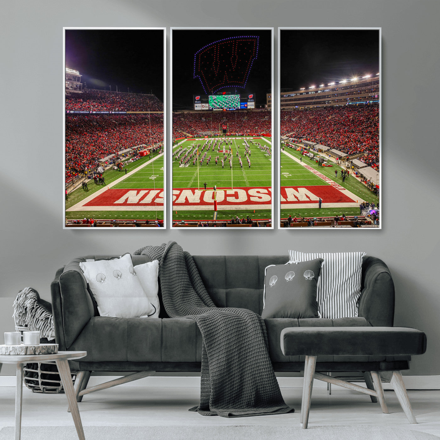 MGV-FC-48X32-3P - Wisconsin Badgers Football Team Print Canvas- Madison Camp Randall Stadium Wall Art Canvas Print