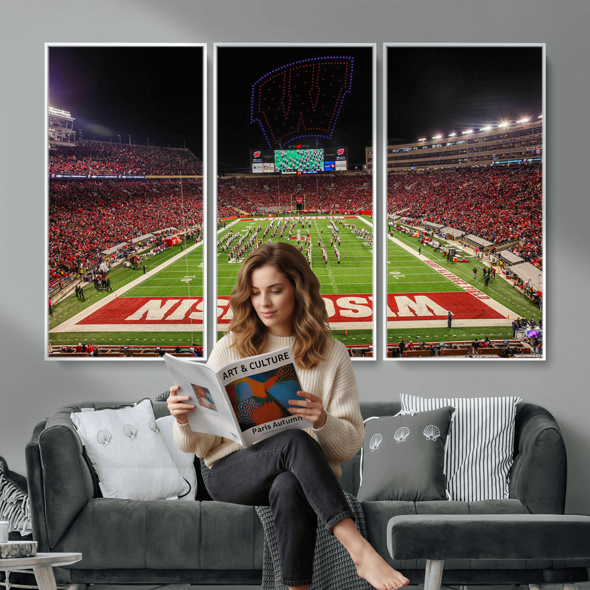 34125-MGV-CV-36X24 - Wisconsin Badgers Football Team Print Canvas- Madison Camp Randall Stadium Wall Art Canvas Print