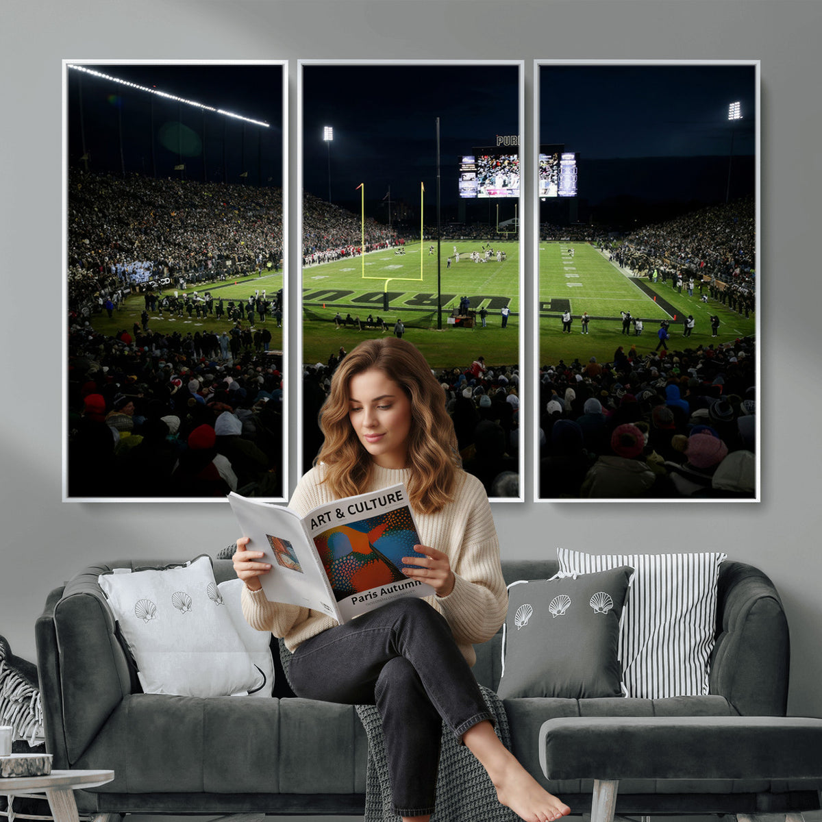 60140-MGV-CV-36X24 - Purdue Boilermakers Football Team Print - West Lafayette Ross–Ade Stadium Wall Art Canvas Print