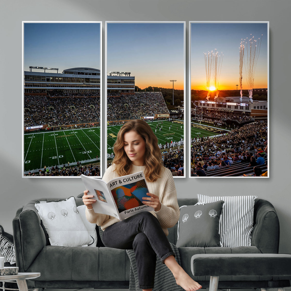 29253-MGV-CV-36X24 - Demon Deacons Football Team Print Canvas- Winston-Salem Allegacy Federal Credit Union Stadium Wall