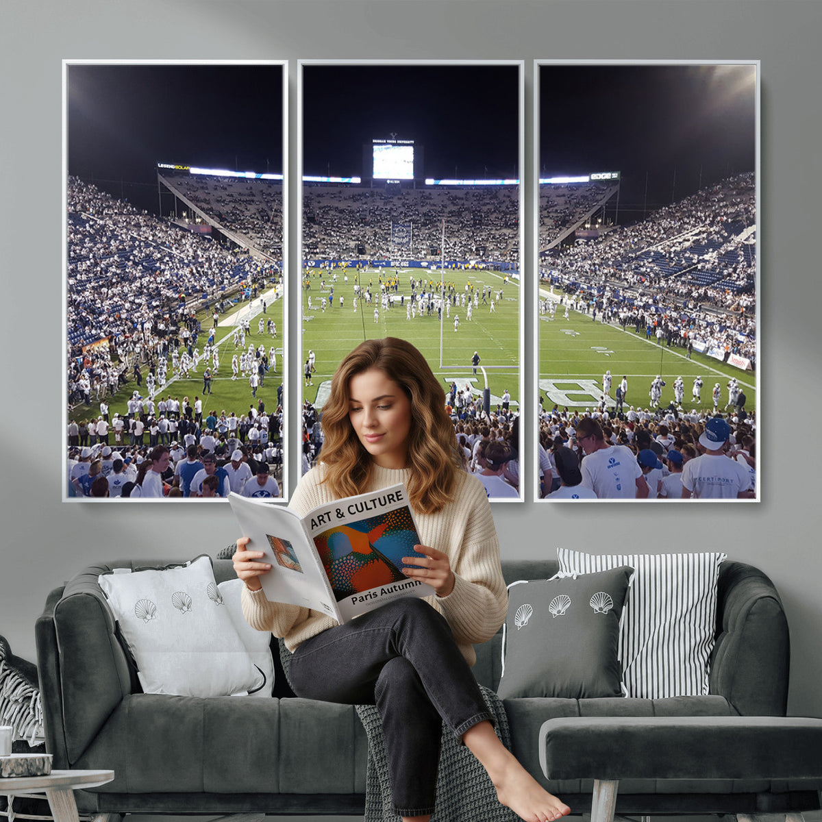 65036-MGV-CV-36X24 - Brigham Young University Cougars Football Print Canvas - Provo LaVell Edwards Stadium Wall Art