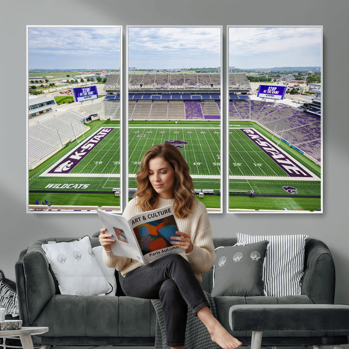 29452-MGV-CV-36X24 - KState Wildcats Football Team Print - Manhattan Bill Snyder Family Football Stadium Wall Art Canvas